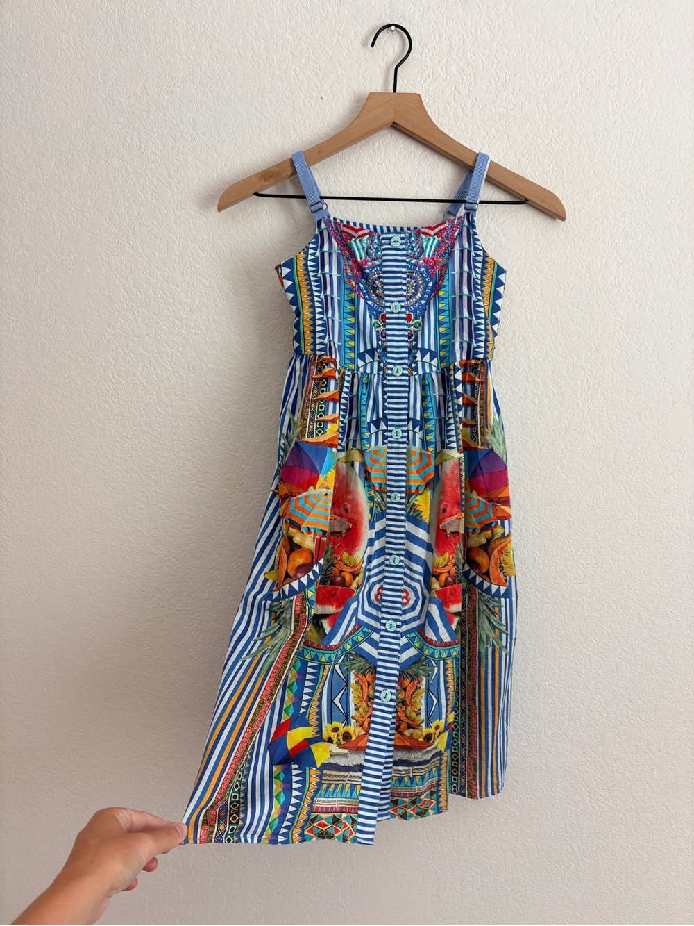 Camilla Blue Multicolor Striped Tropical Print Girls' Dress - Picture 11 of 11